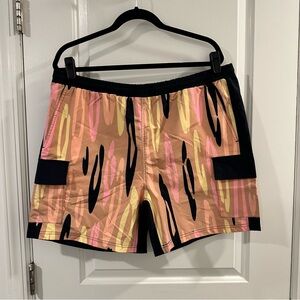 Outrank Bathing Suit Shorts in Coral/Brown/Black